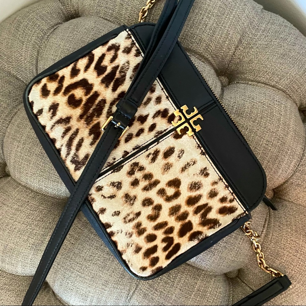 Tory Burch Leather Crossbody Calf Hair Leopard Bag